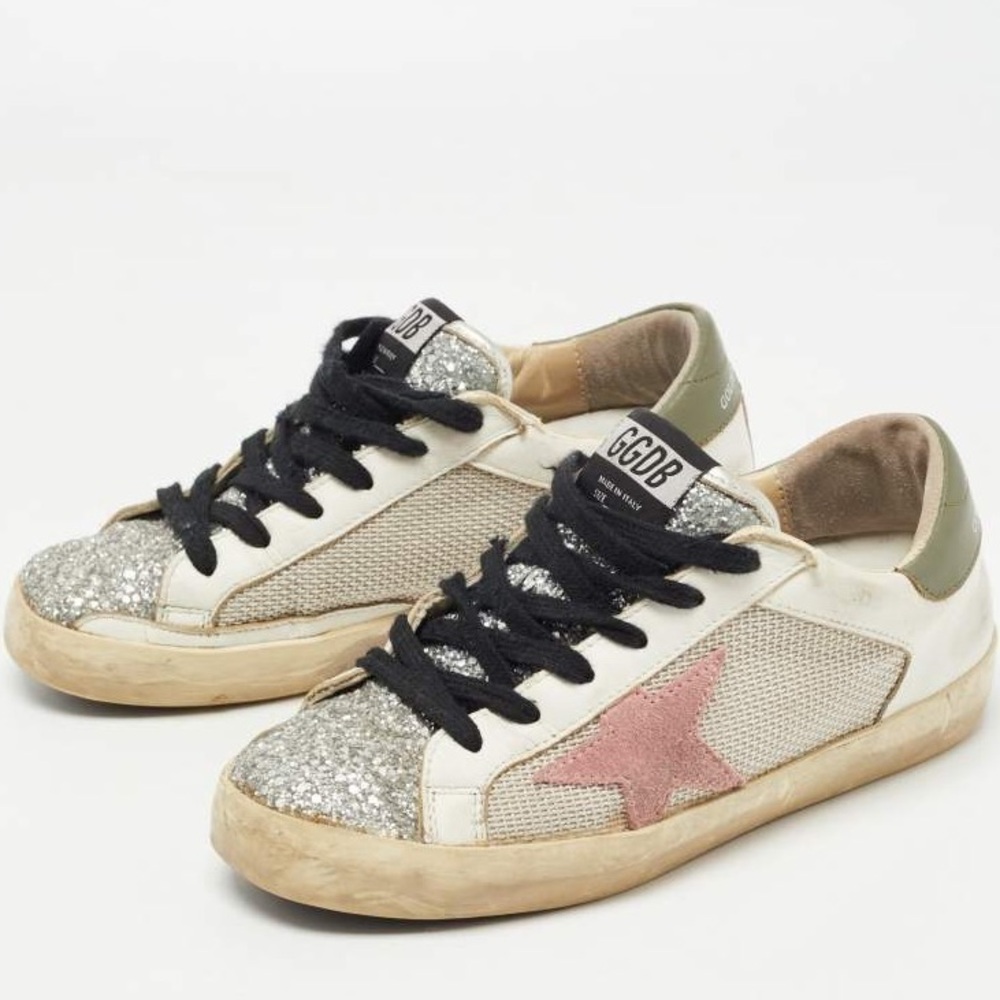 Golden Goose Multicolor Glitter and Leather Superstar Low Top Sneakers